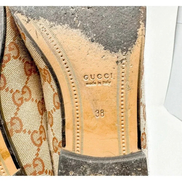 GUCCI Jordaan Tan GG Canvas Horsebit Loafer Size 38 EU SIZE US 8 - Picture 9 of 11